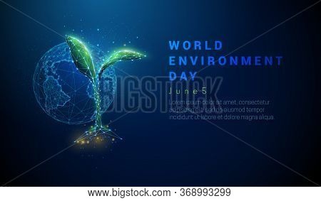 Abstract Growing Plant In Soil With Planet Earth.
