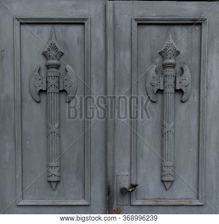 Fragment Of Historic Doorways Of Michael Manege 'zimniy Stadion' Decorated With Bas-relief Military 