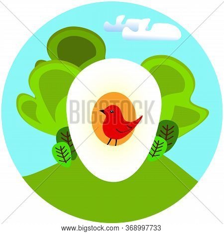Bird Lover Emblem, Birdwatching In Summer, Birds And Eggs In Nests To Protect, Take Care Of Wild Nat