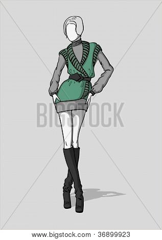 ベストと短いドレスを着た女性