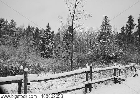 Nice Winter Landscape In The Estrie Region Of Quebec, Canada