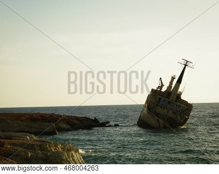 Wreck Of Edro Iii Ship Near Cyprus Coast. On October 8, 2011, Edro Iii Landed On The Rocky Coast Of 
