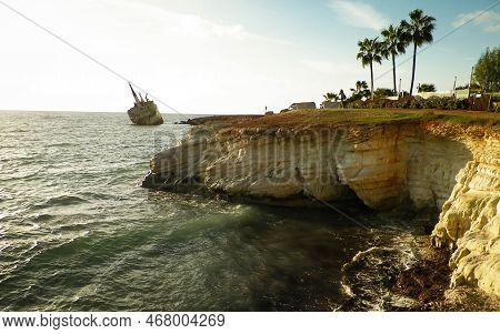 Wreck Of Edro Iii Ship Near Cyprus Coast. On October 8, 2011, Edro Iii Landed On The Rocky Coast Of 