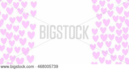 Vector Side Border, Backdrop, Frame Of Pink Small Hearts. Simple Cute Background, Decoration For Val