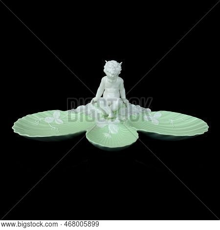 Beautiful Vase With A Flower Pattern On A Black Isolated Background. Antique Porcelain Vase With Pai