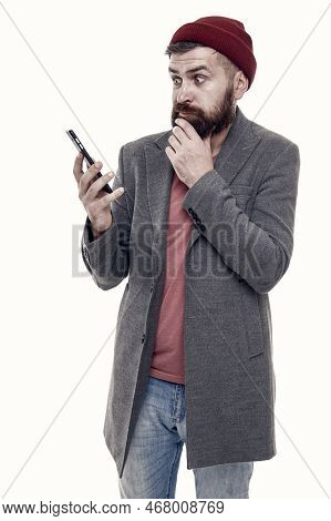 New Technology Makes Modern Life So Much Easier. Modern Bearded Man Video Conferencing With Smartpho