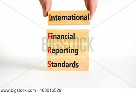 Ifrs Symbol. Concept Words Ifrs International Financial Reporting Standards On Block On Beautiful Wh