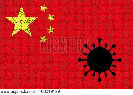 China. Coronavirus. China Flag Design With Illustration Of Virus Over The Flag. Explosion Of Covid I