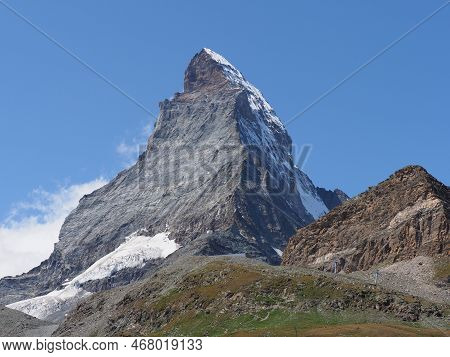 Matterhorn, Cervino Mount, 4 478 M In European Alps At Canton Valais In Switzerland, Clear Blue Sky 
