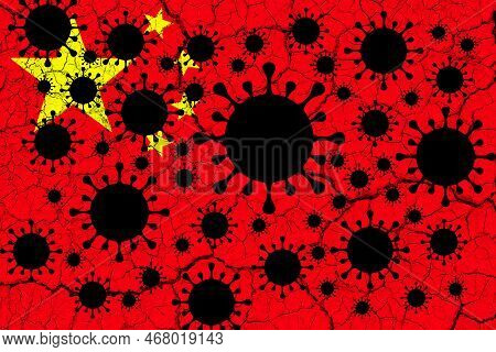 China. Coronavirus. China Flag Design With Illustration Of Virus Over The Flag. Explosion Of Covid I
