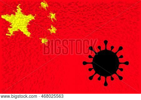 China. Coronavirus. China Flag Design With Illustration Of Virus Over The Flag. Explosion Of Covid I