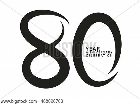 80 Year Anniversary Celebration Black Color Logotype Vector, 80 Number Design, 80th Birthday Invitat
