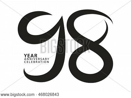 98 Year Anniversary Celebration Black Color Logotype Vector, 98 Number Design, 98th Birthday Invitat