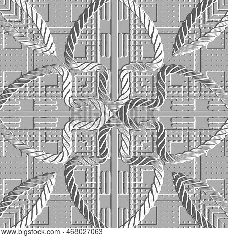 Textured 3d Seamless Pattern. Grunge Relief Vector Background. Repeat Abstract Surfacen Backdrop. Em