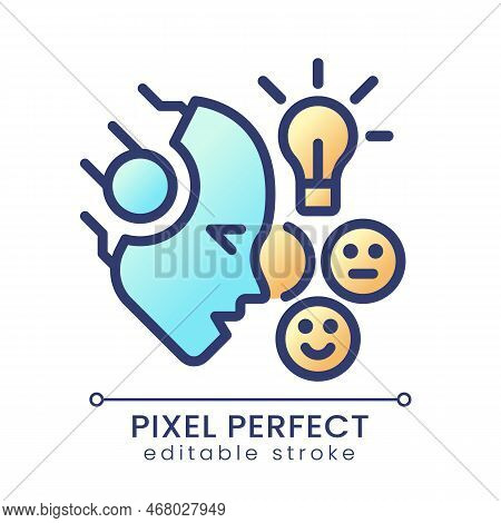 Ai Understands Emotions Pixel Perfect Color Gradient Icon. Facial Expressions Analysis. Neural Netwo