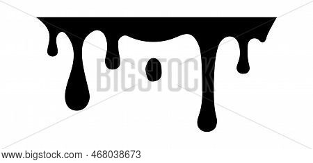 Drip Of Honey, Melt Drop. Black Chocolate. Vector Ink Paint Liquid. Sause Syrip Shape Set