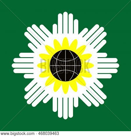 Sunflower In Hands Vector Illustration. Growing Plants Seeds.