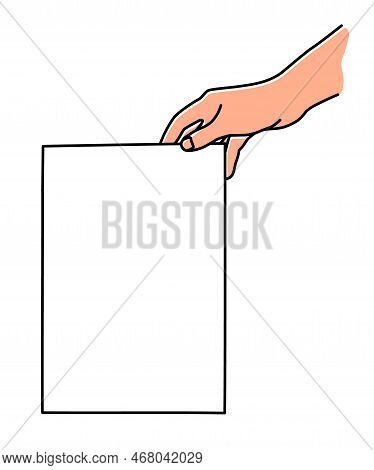 Hand Holding A4 Paper Sheet Hand Drawn With Thin Line