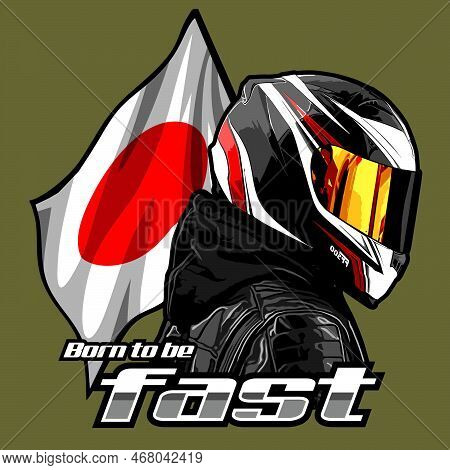 A Biker With A Helmet With A Flow Pattern On The Japan Flag Background