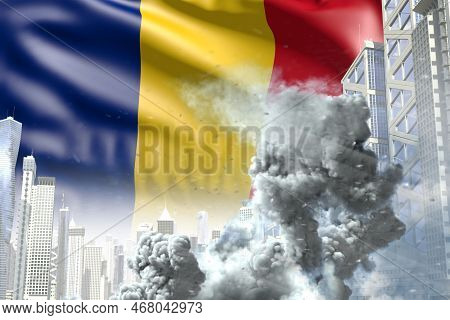 Large Smoke Pillar In The Modern City - Concept Of Industrial Catastrophe Or Act Of Terror On Romani