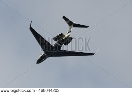 Zurich, Switzerland, December 23, 2022 Gulfstream G650 Aircraft Is Taking Off From Runway 32