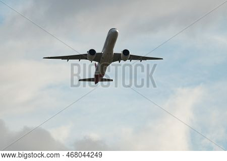 Zurich, Switzerland, December 23, 2022 Helvetic Airways Embraer E195-e2 Aircraft Is Departing From R