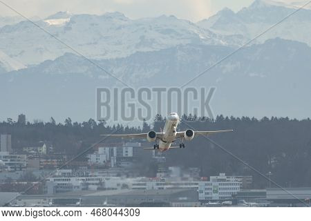 Zurich, Switzerland, December 23, 2022 Helvetic Airways Embraer E195-e2 Aircraft Is Departing From R