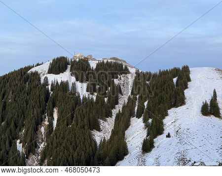 Peak Of The Mountain Kronberg (kronberg-gipfel) And The First Late Autumn Snow In The Alpstein Mount