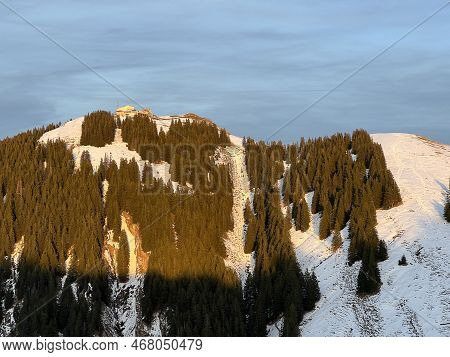Peak Of The Mountain Kronberg (kronberg-gipfel) And The First Late Autumn Snow In The Alpstein Mount