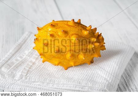 African Horned Cucumber On The Wooden Table