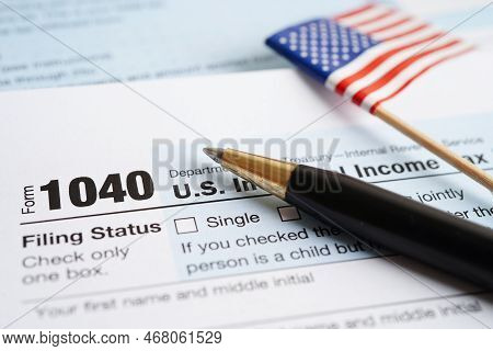 Tax Form 1040 U.s. Individual Income Tax Return, Business Finance Concept.