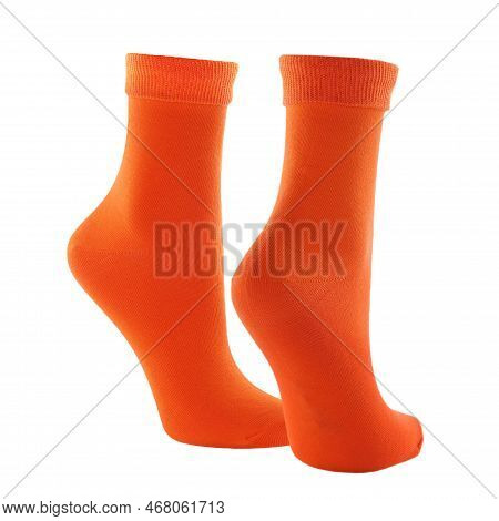 Pair Of Brigh Orange Socks Isolated On White