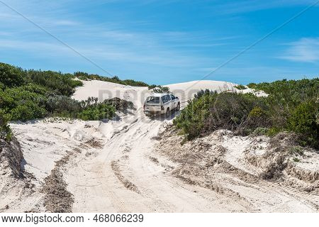 Struisbaai, South Africa - Sep 22, 2022: A Pick-up Truck Is Visible On The Road To The Struisbaai Pl