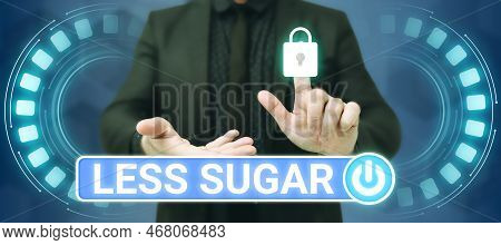 Text Showing Inspiration Less Sugar. Word Written On Lower Volume Of Sweetness In Any Food Or Drink 