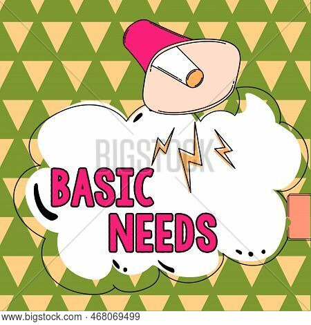 Text Showing Inspiration Basic Needs. Word For Something That You Must Have In Order To Sustain Or L