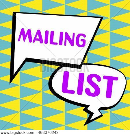 Writing Displaying Text Mailing List. Business Showcase List Of People Who Subscribe To A Periodic M
