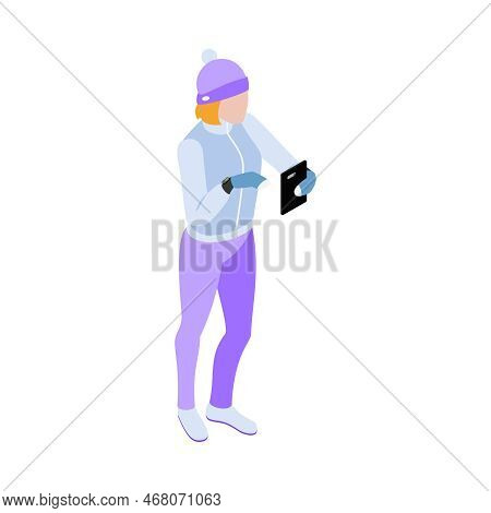 Wearable Technology Clothes Isometric Icon With Woman Wearing Smart Sensor Gloves 3d Vector Illustra