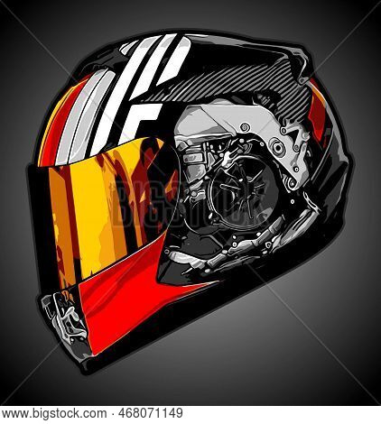 A Cool Helmet With A Motorcycles Engine Pattern