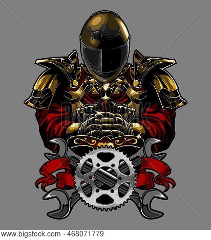 A Knight Wearing A Helmet With A Sprocket