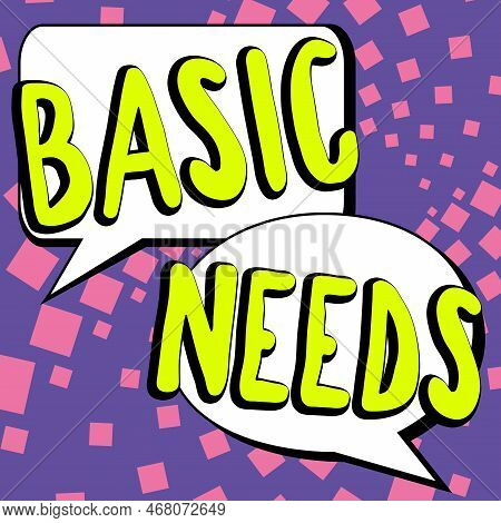 Sign Displaying Basic Needs. Word For Something That You Must Have In Order To Sustain Or Live Life
