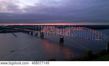 Hernando Do Soto Bridge In Memphis Between Arkansas And Tennessee - Aerial View - Aerial View