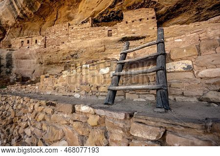 Short Ladder Connects Levels Of Cliff Dwelling In Mesa Verde National Park