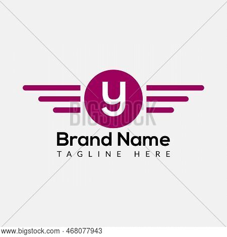 Wing Logo On Letter Y Template. Wing On Y Letter, Initial Wing Sign Concept Template