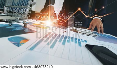 Businessman Standing In Office Analyzing Sales Data And Economic Growth Graph Financial, Solution An