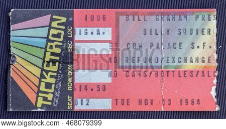San Francisco, California - November 13, 1984 - Old Used Ticket For The Concert Of Billy Squier At T