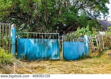 Beautiful Old Gate From Abandoned House In Village On Natural Background
