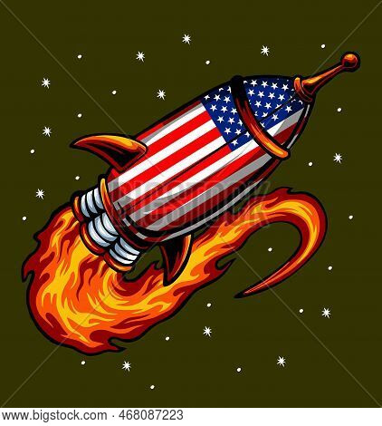 American Flag Pattern Cartoon Rocket Vector Template