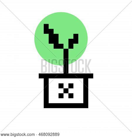 Pixel Art Plant Minimalist Vector Illustration. Retro Game Design.