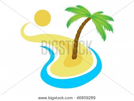 Tropisk palme på øen med havet. Vektor illustration.