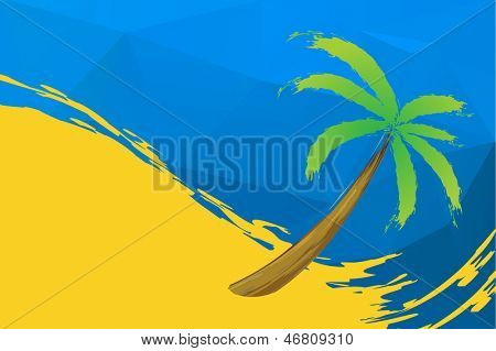 Tropisk palme på stranden med havet. Vektor illustration